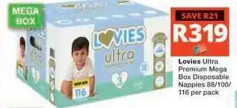 Checkers Lovies Ultra Premium Mega Box Disposable Nappies offer