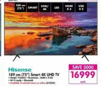 Makro Hisense - 189cm (75") Smart 4K UHD TV offer