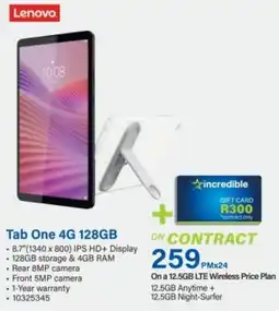 Incredible Connection Lenovo Tab One 4G 128GB offer