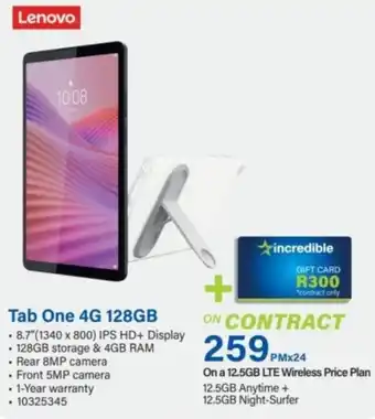 Incredible Connection Lenovo Tab One 4G 128GB offer