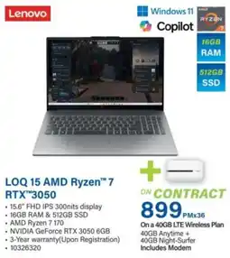 Incredible Connection Lenovo LOQ 15 AMD Ryzen 7 RTX 3050 offer