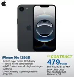 Incredible Connection iPhone 16e 128GB offer