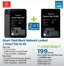 Incredible Connection Vodacom Smart Tab8 Black Network Locked + Smart Tab 10 4G offer