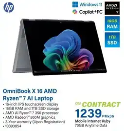 Incredible Connection OmniBook X 16 AMD Ryzen 7 AI Laptop offer
