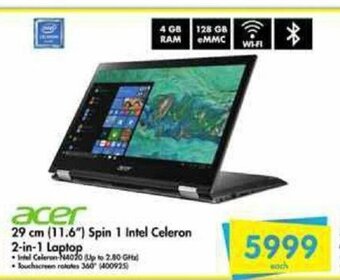 Acer - 29cm (11.6") Spin 1 Intel Celeron 2-in-1 Laptop