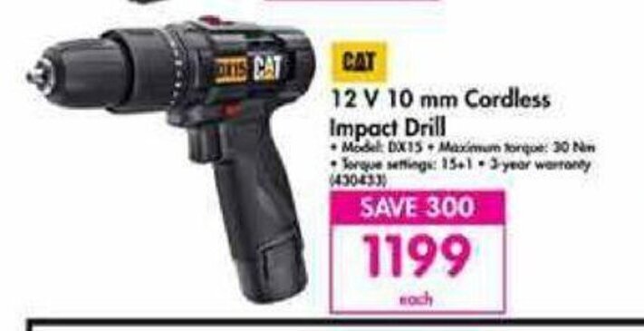 CAT 12V 10 mm Cordless Impact Drill offer at Makro