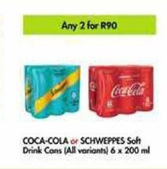 Makro Coca-Cola or Schweppes Soft Drink Cans (All Variants) 6 x 200 ml offer