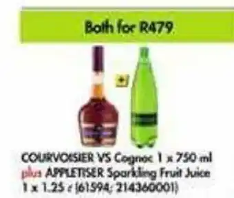 Makro Courvoisier VS Cognac 1 x 750ml plus Appletiser Sparkling Fruit Juice 1 x 1.25L offer