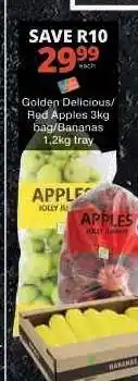 Checkers Golden Delicious/Red Apples 3kg bag/Bananas 1.2kg tray offer
