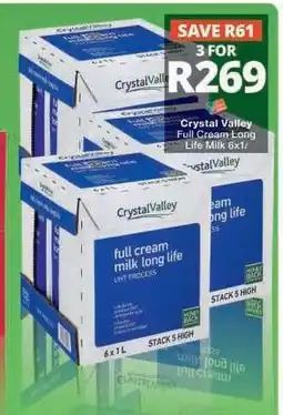 Checkers CRYSTAL VALLEY FULL CREAM LONG LIFE MILK 6x1L offer