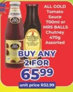 M.A Powertrade ALL GOLD Tomato Sauce or MRS BALLS Chutney Assorted offer