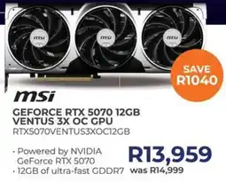 Kloppers msi GEFORCE RTX 5070 12GB VENTUS 3X OC GPU offer