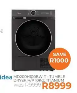 Kloppers Midea MD200H100BW-T - TUMBLE DRYER H/P 10KG, TITANIUM offer