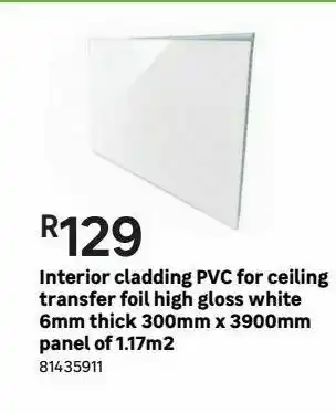 Leroy Merlin Interior cladding pvc for ceiling transfer foil high gloss white 6mm thick 300mm x 3900 mm panel of 1.17m2 offer