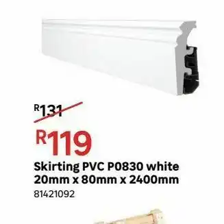 Skirting pvc p0830 white 20mm x 80mm x 2400mm