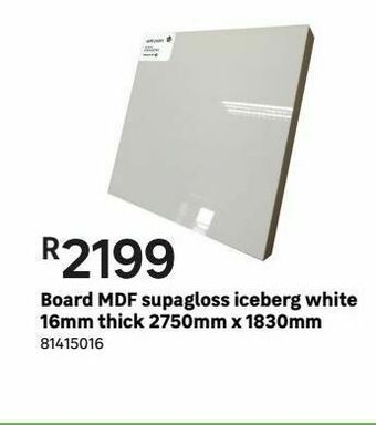 Board mdf supagloss iceberg white 16mm thick 2750mm x 1830mm