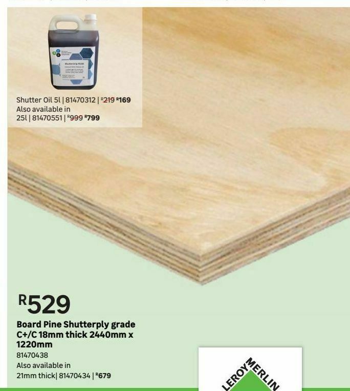 Boards pine shutterply grade c+/c 18mm thick 2440mm x 1220mm offer at