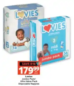 Checkers Lovies Jumbo Pack/ Ultra Value Pack Disposable Nappies offer