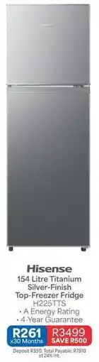 OK Furniture Hisense - 154 litre titanium silver-finish top-freezer fridge h225tts offer