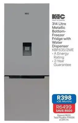 OK Furniture Trust - 314 litre metallic bottom-freezer fridge with water dispenser kbf635/2me offer
