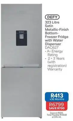 OK Furniture Defy - 323 litre satin metallic-finish bottom-freezer fridge with water dispenser dac627 offer