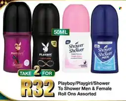 Take 'n Pay Playboy/Playgirl/Shower To Shower Men & Female Roll Ons Assorted offer