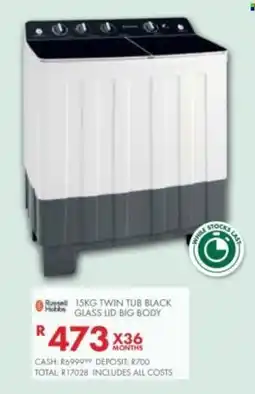 Beares Russell hobbs twin tub black glass lid big body offer