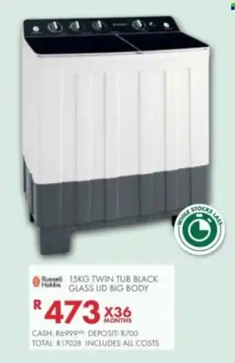 Russell hobbs twin tub black glass lid big body