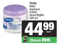 Spar Purity Baby Aqueous Cream Good Nights offer