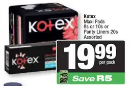 Spar Kotex Maxi Pads and Panty Liners Assorted offer