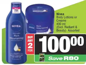 Nivea Body Lotions or Creams Assorted