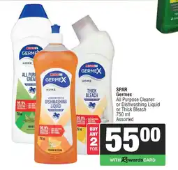 Spar SPAR Germex All Purpose Cleaner or Dishwashing Liquid or Thick Bleach Assorted offer