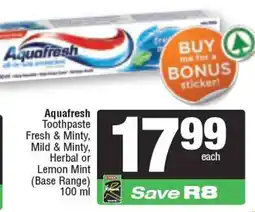 Spar Aquafresh Toothpaste Fresh & Minty offer