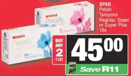 Spar SPAR Petals Tampons Regular, Super or Super Plus offer