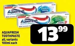 Usave AQUAFRESH TOOTH PASTE offer
