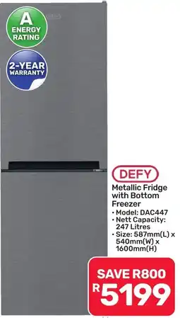Pick n Pay Hypermarket DEFY Metallic Fridge with Bottom Freezer offer