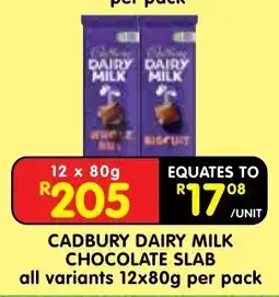 Shoprite CADBURY DAIRY MILK CHOCOLATE SLAB offer