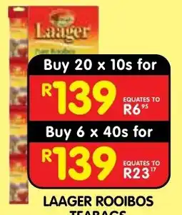 Shoprite LAAGER ROOIBOS TEABAGS offer