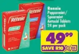 Shoprite Rennie Peppermint / Spearmint Antacid Tablets offer