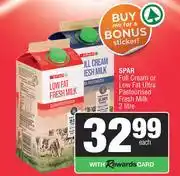 Spar Spar Full Cream Or Low Fat Ultra Pasteurised Fresh Milk-2L offer
