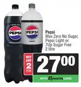 Spar Pepsi Max Zero No Sugar,Pepsi Light Or 7 Up Sugar Free-For 2 x 2L offer