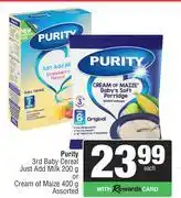 Spar Purity 3rd Baby Cereal Just Add Milk 200g Or Cream Of Maize 400g Assorted-Each offer