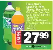 Spar Fanta,Sprite,Sparletta,Twist,Stoney,Stoney Zero,Coke Zero,No Sugar,Caffeine Soft Drink-For 2 x 1.5L offer