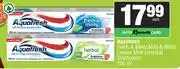 Spar Aquafresh Fresh & Minty, Mild & Minty, Lemon Mint Or Herbal Toothpaste-100ml Each offer