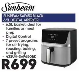 Sounds Great Sunbeam SAF650 Black 6.5L Digital Airfryer offer