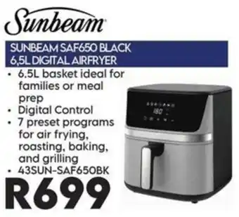 Sunbeam SAF650 Black 6.5L Digital Airfryer