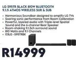 Sounds Great LG S95TR BLACK 810W BLUETOOTH 9.1.5 ATMOS WIRELESS SUR & SUB offer