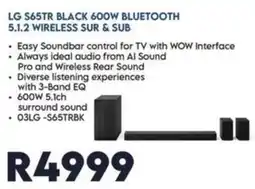 Sounds Great LG S65TR Black 600W Bluetooth 5.1.2 Wireless Sur & Sub offer