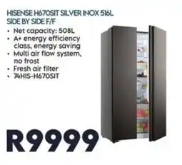 Sounds Great HISENSE H670SIT SILVER INOX 516L SIDE BY SIDE F/F offer