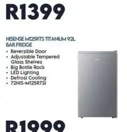 Sounds Great HISENSE M125RTS TITANIUM 92L BAR FRIDGE offer